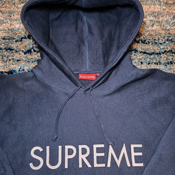 Supreme Capital Hooded Sweatshirt Navy - Picture 3 of 8